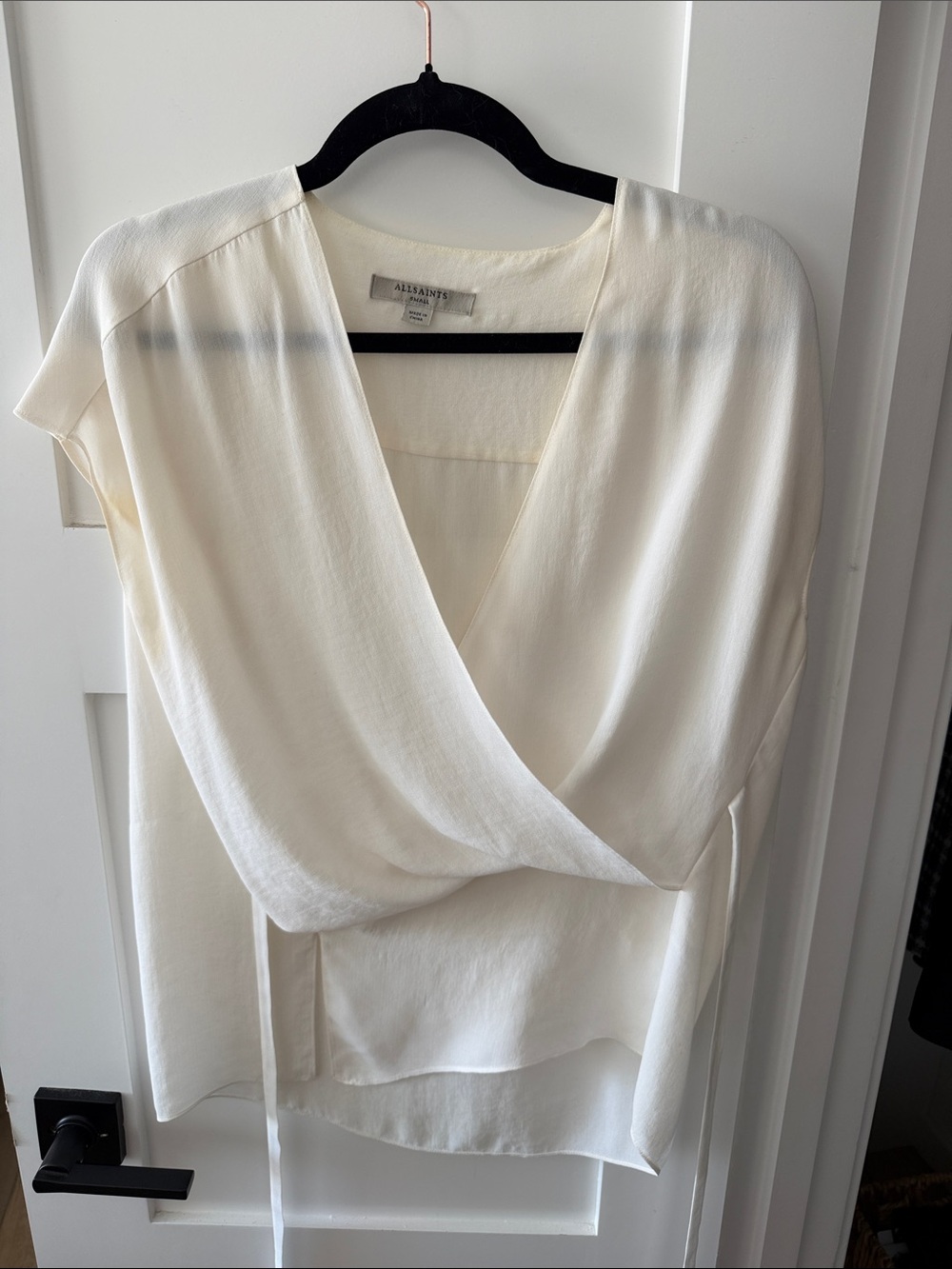 All Saints Cream Drape Wrap Blouse